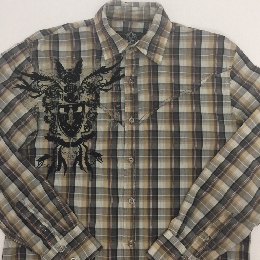 ROAR Plaid Dress Shirt Embroidered Long Sleeve O33